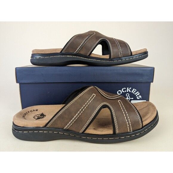 Dockers Sandals Mens 12 M Sunland Slides Brown Open Toe Memory Foam Shoes NEW - Picture 1 of 12